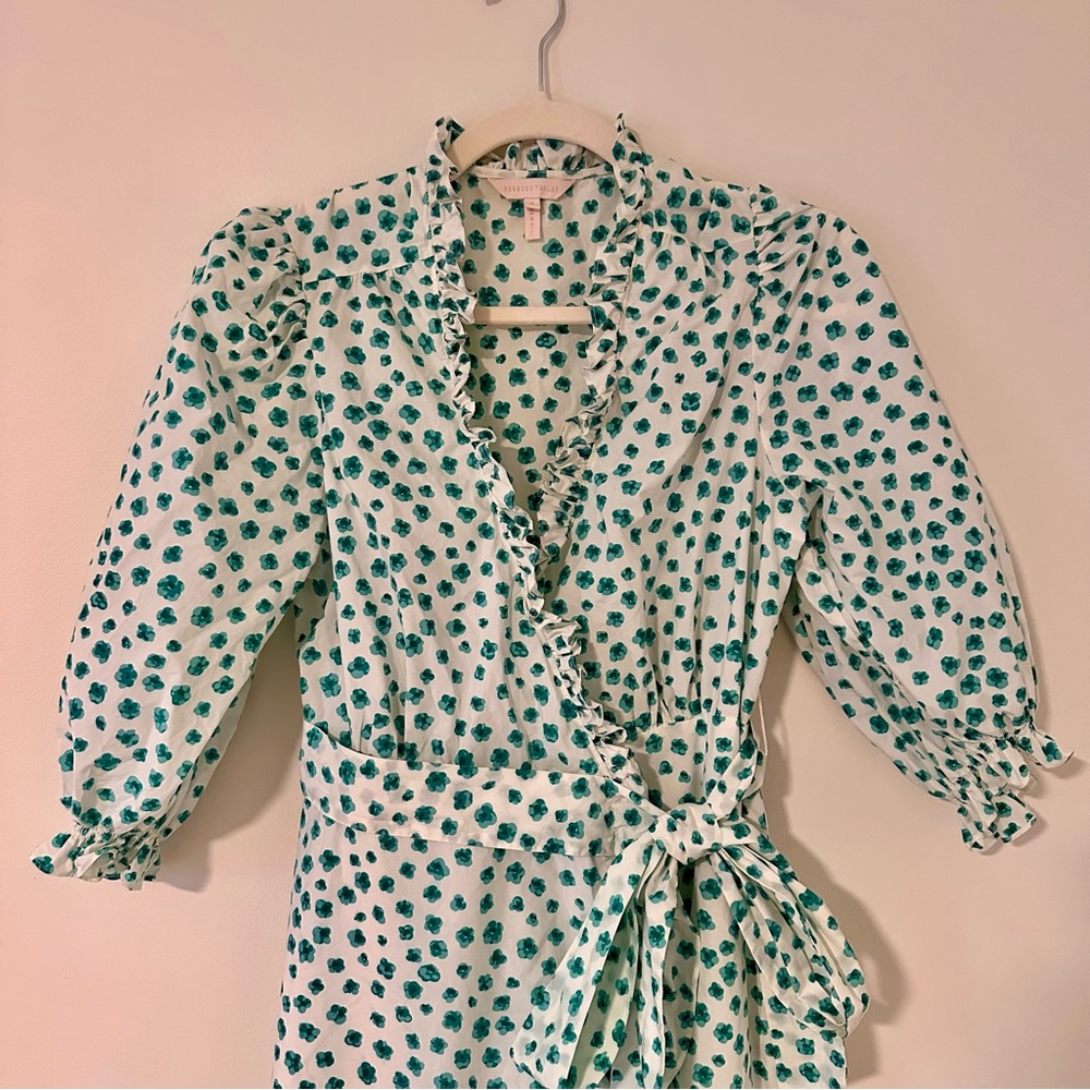 Rebecca Taylor Emerald Daisy Wrap Midi Dress Cotton Size 6 - Picture 3 of 9